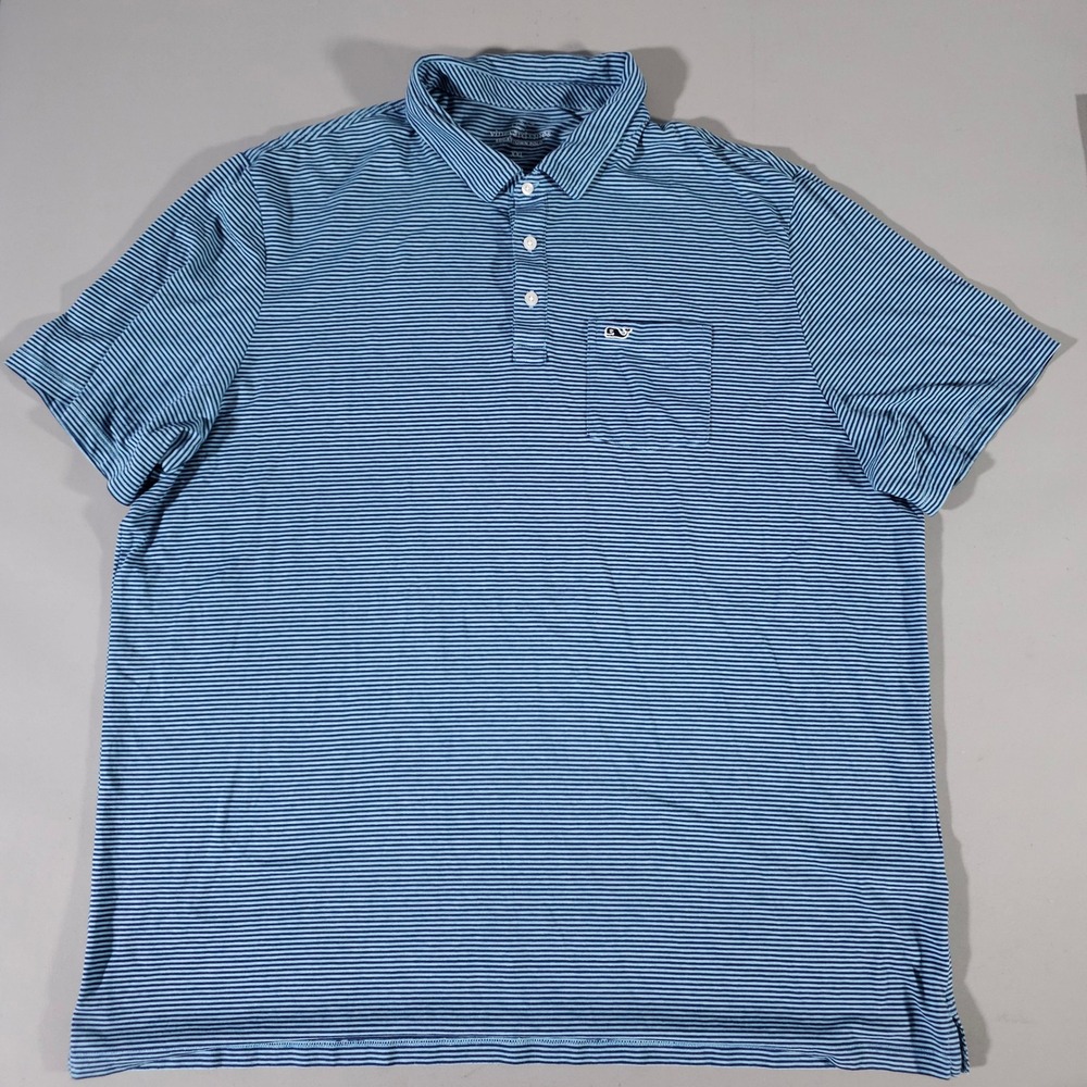Vineyard Vines Edgartown Polo Mens XXL Blue Striped Pima Cotton Stretch Shirt